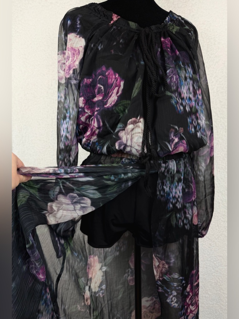 (NWT) THE JETSET DIARIES • Black/Multi Floral Peony Semi-Sheer Maxi Dress, L - Picture 9 of 14